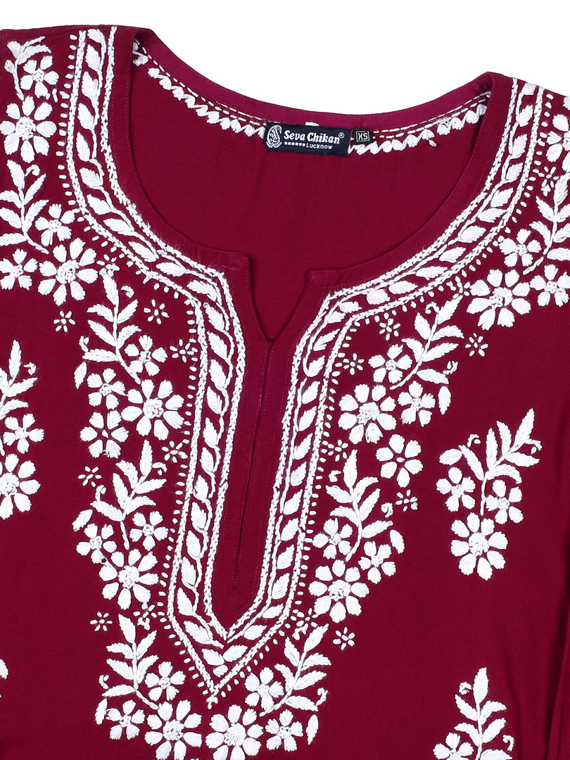 Seva Chikan Hand Embroidered Lucknowi Chikankari Purple Rayon Kurta SCL4508