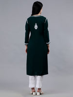 Load image into Gallery viewer, Seva Chikan Hand Embroidered Dark Green Modal Lucknowi Chikankari Kurta-SCL4516
