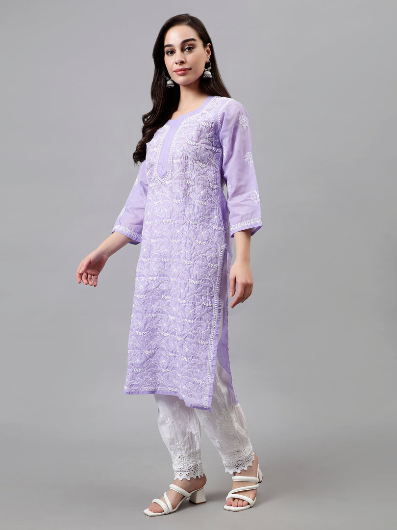 Seva Chikan Hand Embroidered Terivoil Cotton Lucknowi Chikankari Kurta