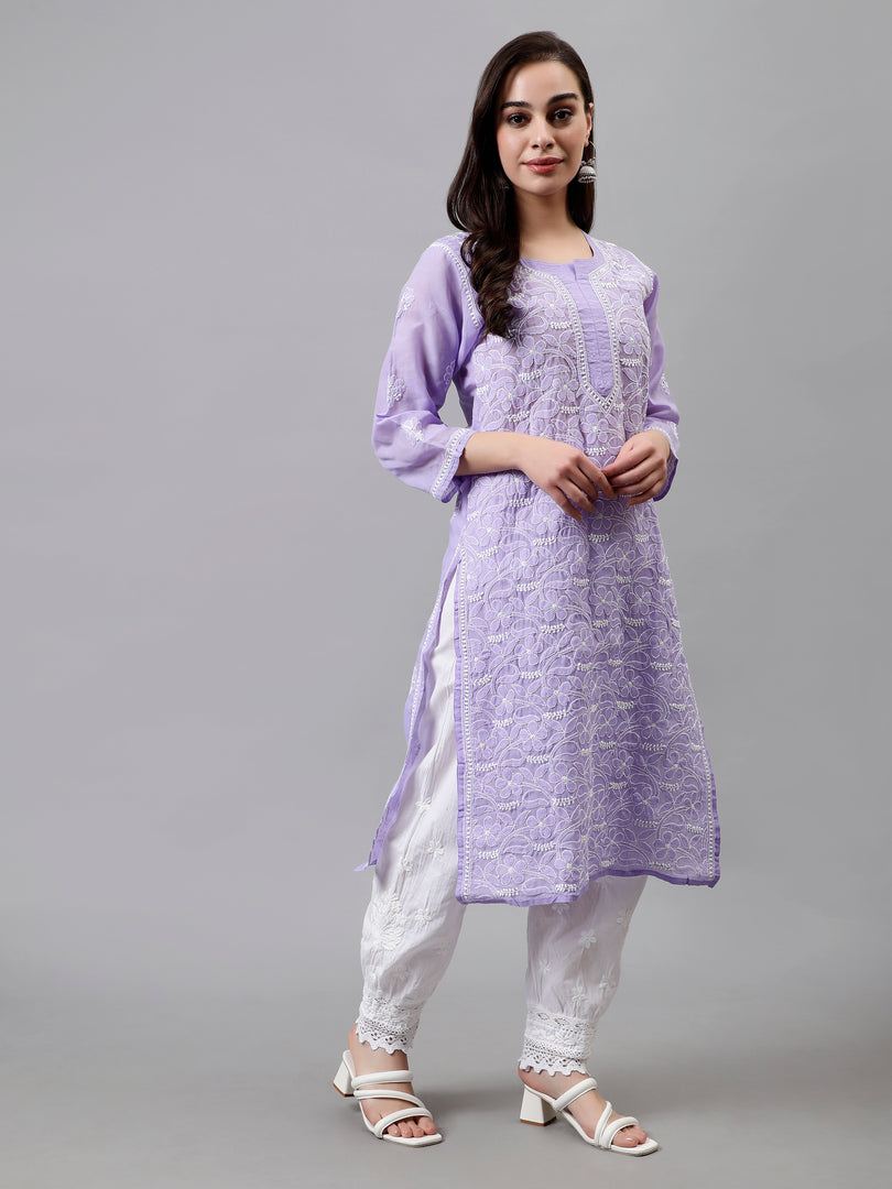 Seva Chikan Hand Embroidered Terivoil Cotton Lucknowi Chikankari Kurta