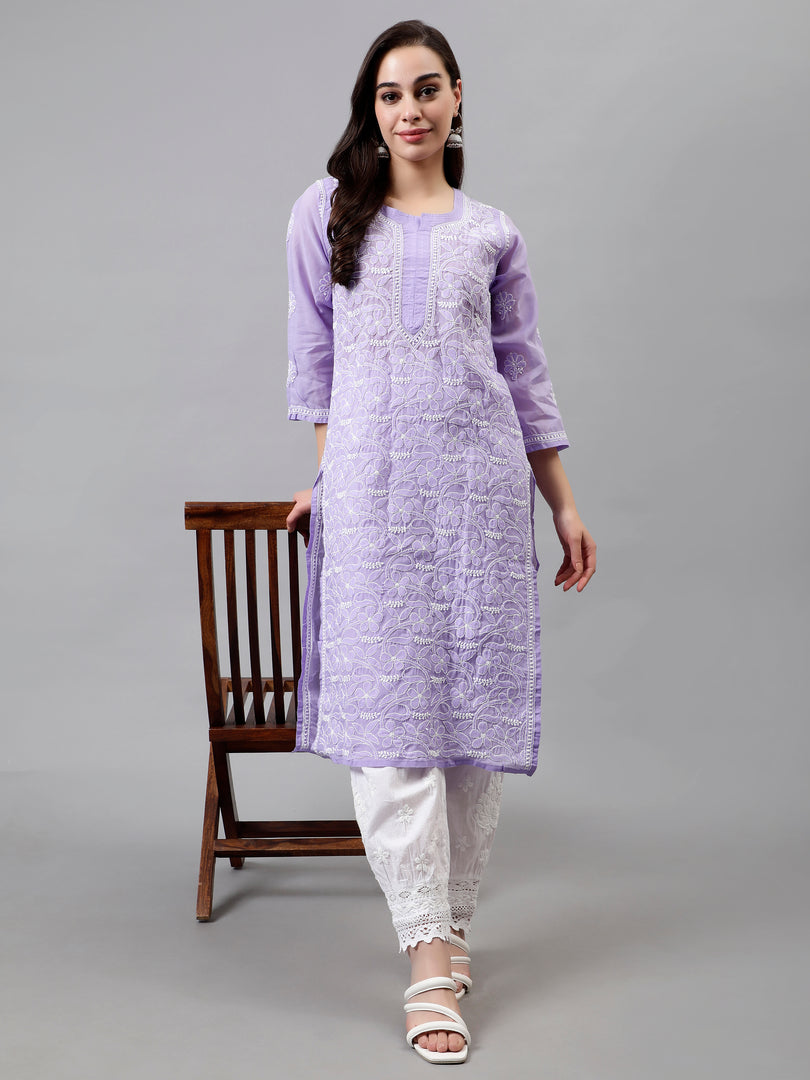 Seva Chikan Hand Embroidered Terivoil Cotton Lucknowi Chikankari Kurta