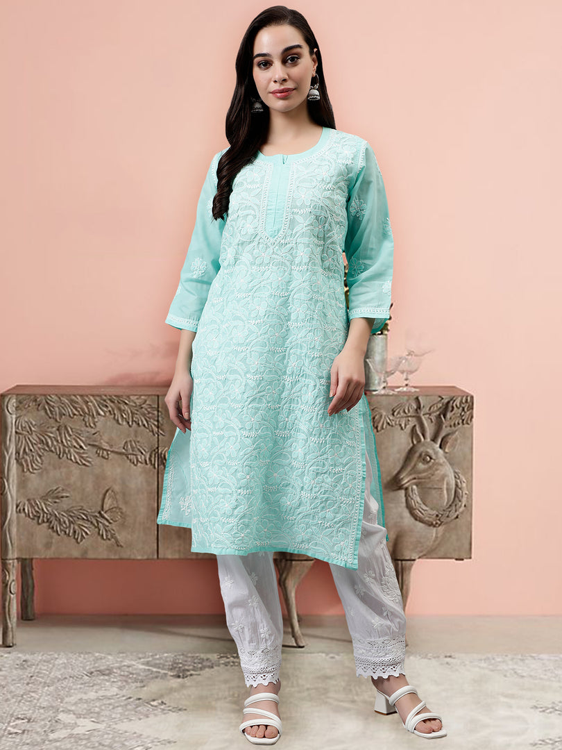 Seva Chikan Hand Embroidered Terivoil Cotton Lucknowi Chikankari Kurta