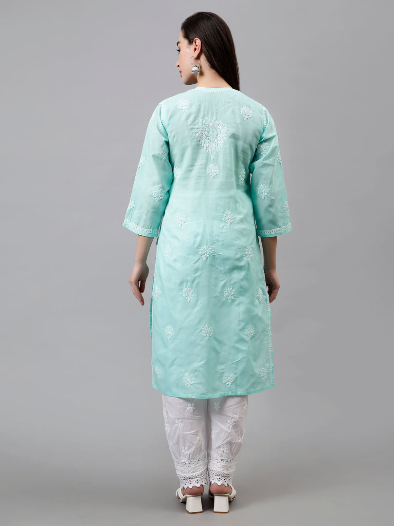 Seva Chikan Hand Embroidered Terivoil Cotton Lucknowi Chikankari Kurta