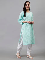 Load image into Gallery viewer, Seva Chikan Hand Embroidered Terivoil Cotton Lucknowi Chikankari Kurta
