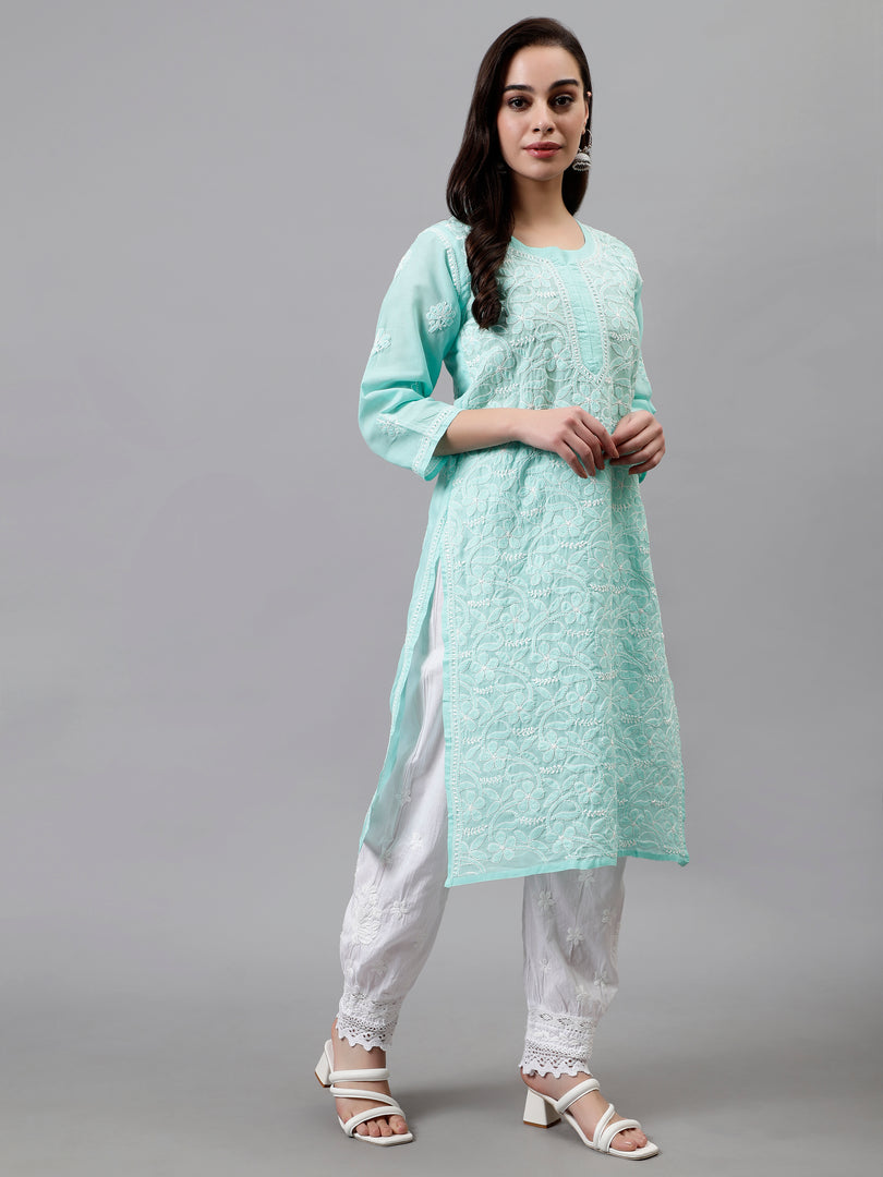 Seva Chikan Hand Embroidered Terivoil Cotton Lucknowi Chikankari Kurta