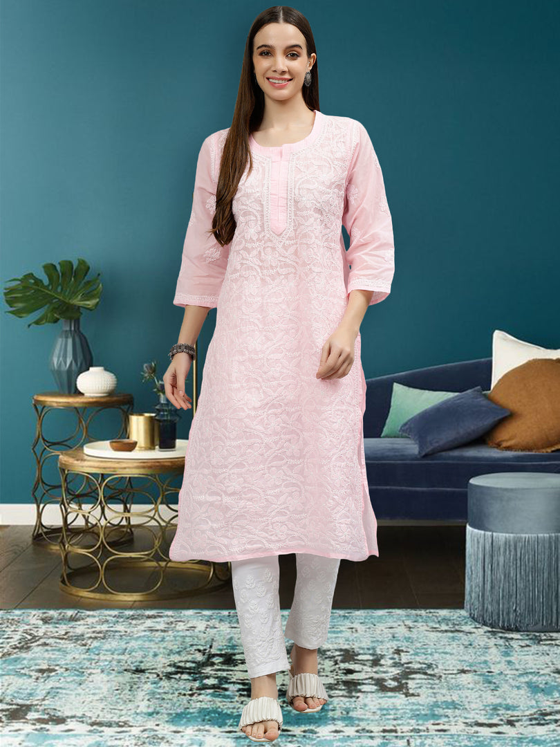 Seva Chikan Hand Embroidered Terivoil Cotton Lucknowi Chikankari Kurta