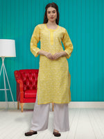 Load image into Gallery viewer, Seva Chikan Hand Embroidered Yellow Terivoil Cotton Lucknowi Chikankari Kurta- SCL4520
