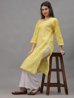 Load image into Gallery viewer, Seva Chikan Hand Embroidered Yellow Terivoil Cotton Lucknowi Chikankari Kurta- SCL4520
