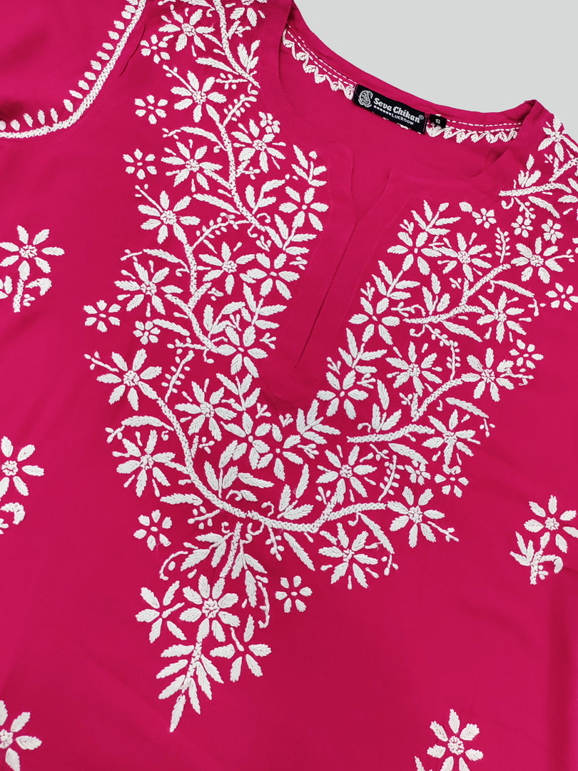 Seva Chikan Hand Embroidered Rayon Lucknowi Chikankari Kurta
