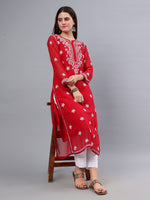 Load image into Gallery viewer, Seva Chikan Hand Embroidered Maroon Georgette Lucknowi Chikankari Kurta With Inner
