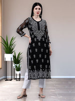 Load image into Gallery viewer, Seva Chikan Hand Embroidered Georgette Lucknowi Chikankari Kurta With Inner
