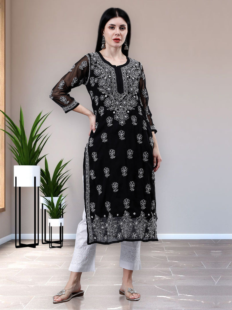 Seva Chikan Hand Embroidered Georgette Lucknowi Chikankari Kurta With Inner