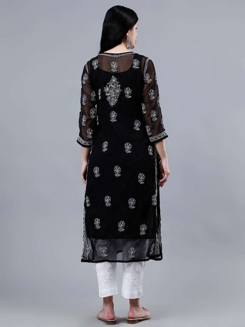 Seva Chikan Hand Embroidered Georgette Lucknowi Chikankari Kurta With Inner