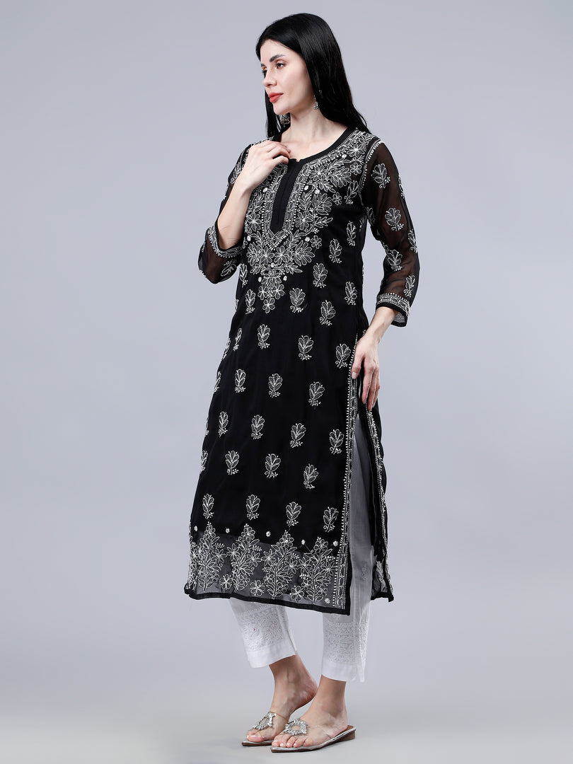 Seva Chikan Hand Embroidered Georgette Lucknowi Chikankari Kurta With Inner