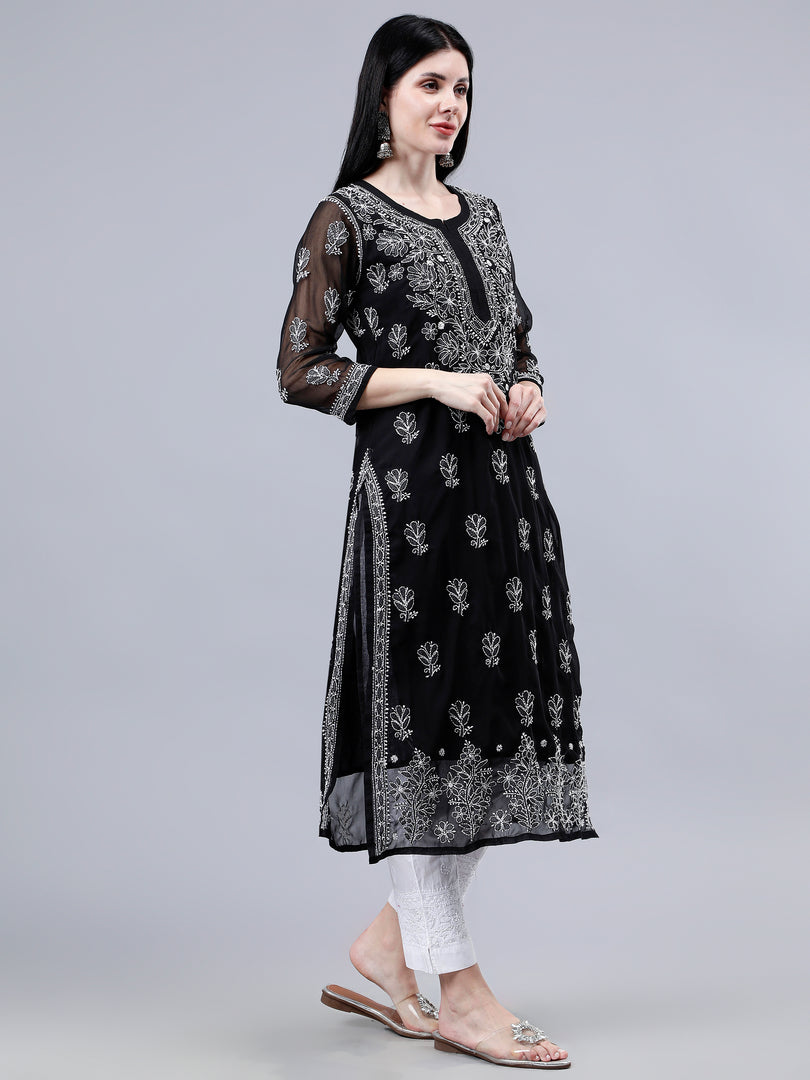 Seva Chikan Hand Embroidered Georgette Lucknowi Chikankari Kurta With Inner