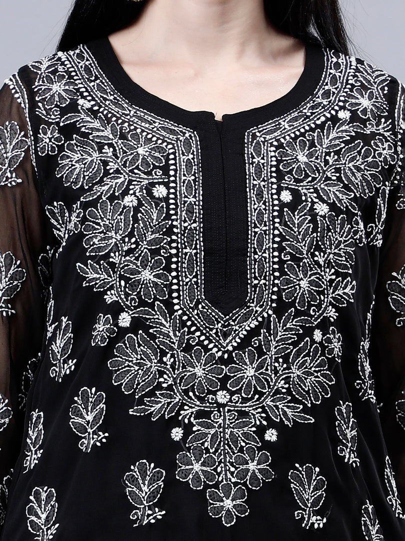 Seva Chikan Hand Embroidered Georgette Lucknowi Chikankari Kurta With Inner