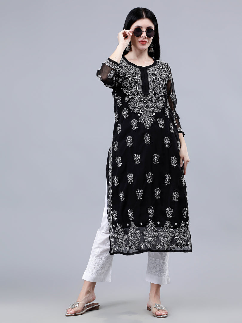 Seva Chikan Hand Embroidered Georgette Lucknowi Chikankari Kurta With Inner