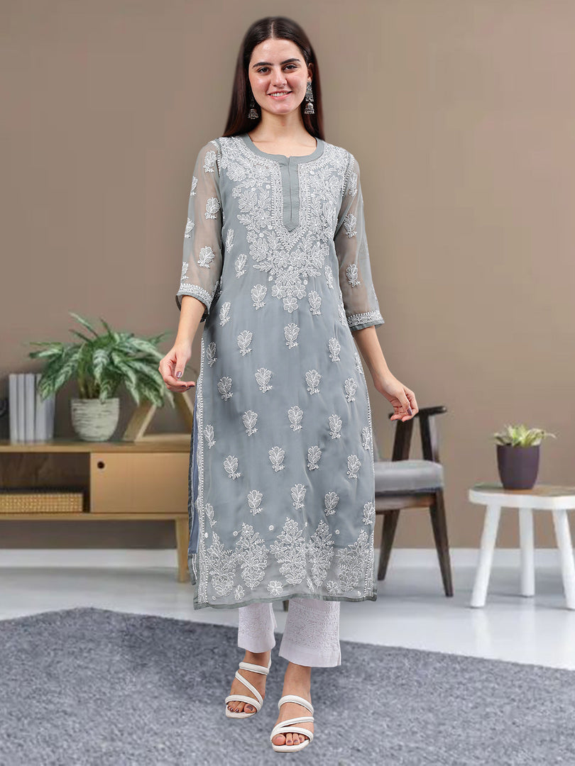 Seva Chikan Hand Embroidered Georgette Lucknowi Chikankari Kurta With Inner