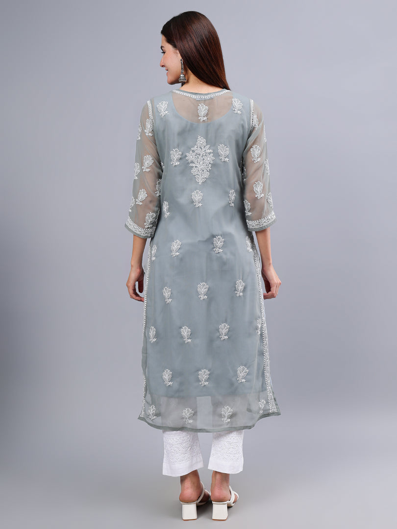 Seva Chikan Hand Embroidered Georgette Lucknowi Chikankari Kurta With Inner