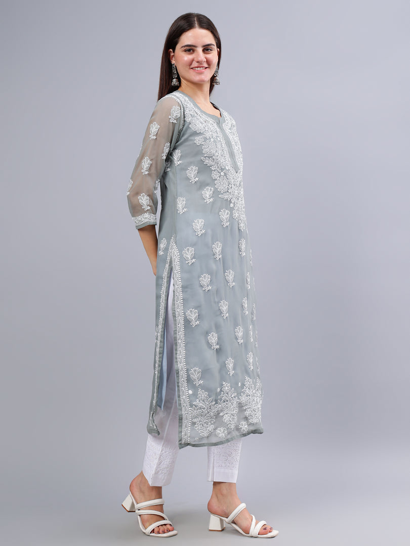 Seva Chikan Hand Embroidered Georgette Lucknowi Chikankari Kurta With Inner