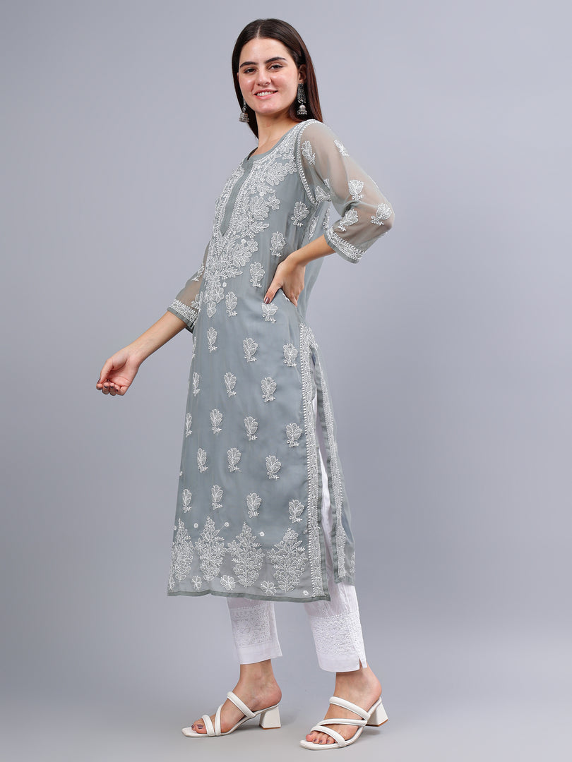 Seva Chikan Hand Embroidered Georgette Lucknowi Chikankari Kurta With Inner