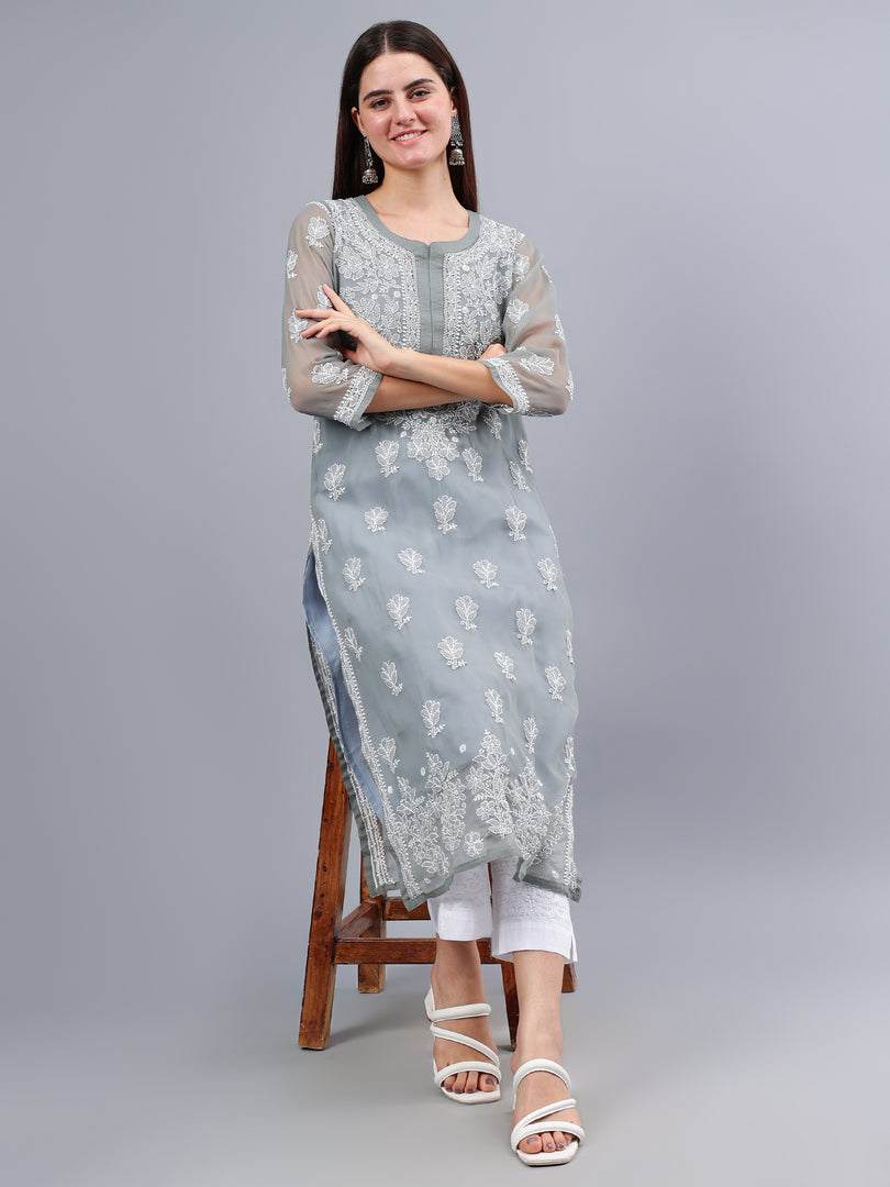 Seva Chikan Hand Embroidered Georgette Lucknowi Chikankari Kurta With Inner