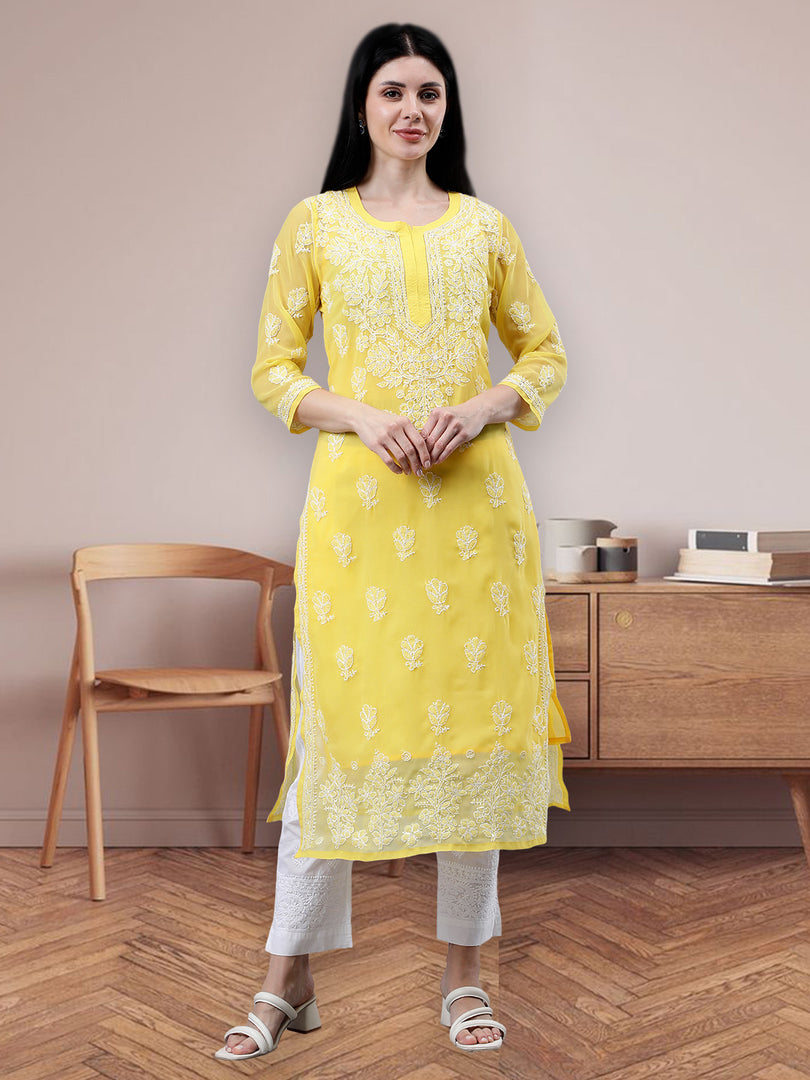 Seva Chikan Hand Embroidered Georgette Lucknowi Chikankari Kurta With Inner