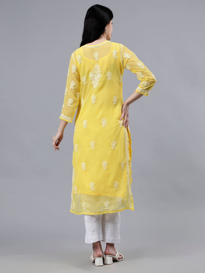 Seva Chikan Hand Embroidered Georgette Lucknowi Chikankari Kurta With Inner