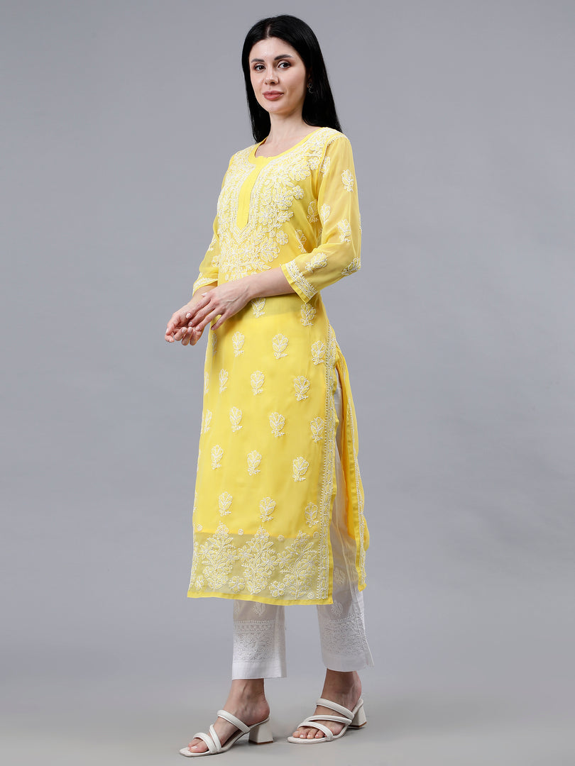 Seva Chikan Hand Embroidered Georgette Lucknowi Chikankari Kurta With Inner