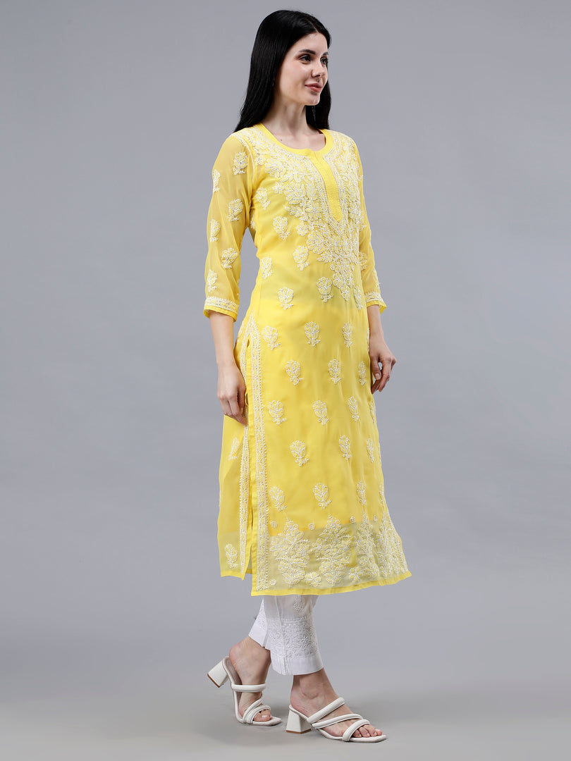 Seva Chikan Hand Embroidered Georgette Lucknowi Chikankari Kurta With Inner