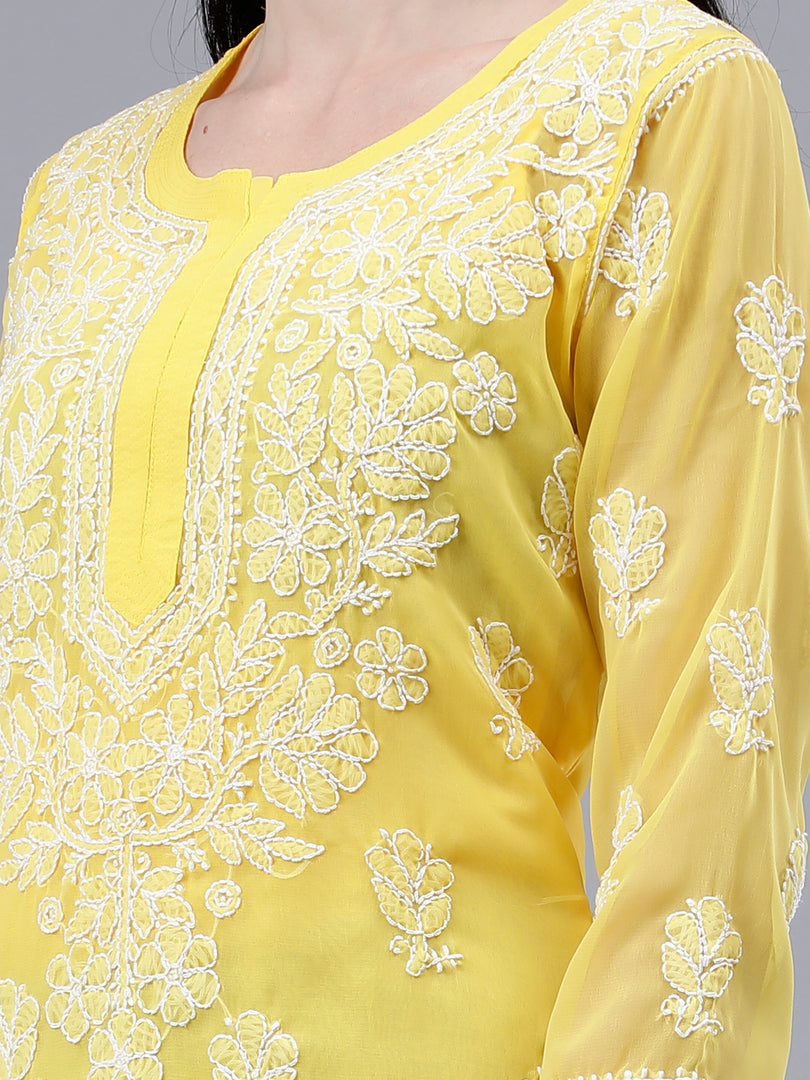 Seva Chikan Hand Embroidered Georgette Lucknowi Chikankari Kurta With Inner