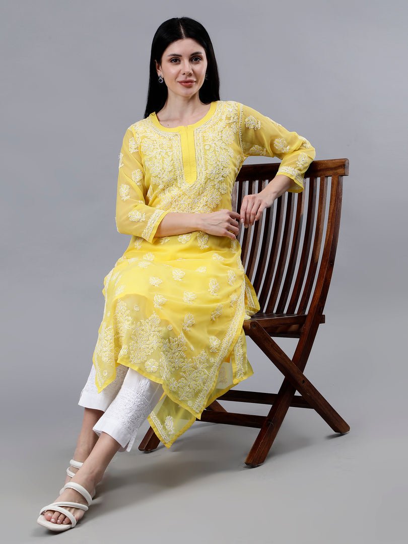 Seva Chikan Hand Embroidered Georgette Lucknowi Chikankari Kurta With Inner