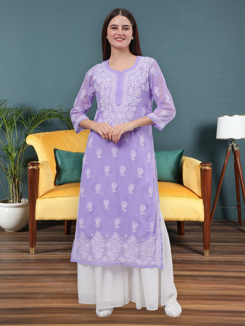 Seva Chikan Hand Embroidered Georgette Lucknowi Chikankari Kurta With Inner