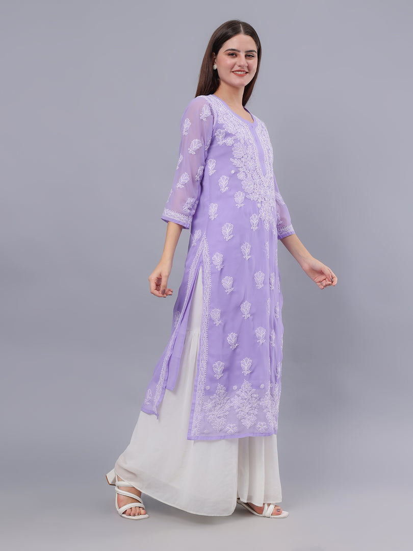 Seva Chikan Hand Embroidered Georgette Lucknowi Chikankari Kurta With Inner