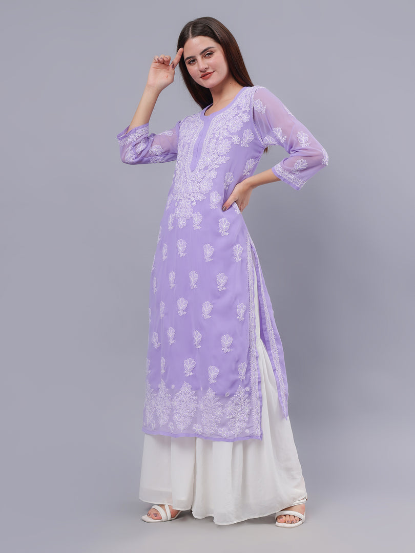 Seva Chikan Hand Embroidered Georgette Lucknowi Chikankari Kurta With Inner