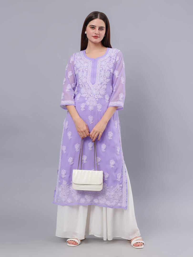 Seva Chikan Hand Embroidered Georgette Lucknowi Chikankari Kurta With Inner