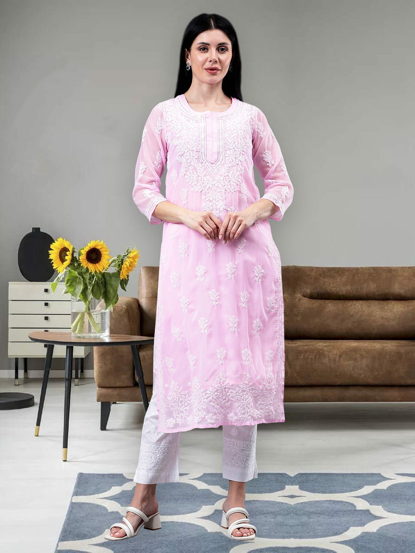 Seva Chikan Hand Embroidered Georgette Lucknowi Chikankari Kurta With Inner