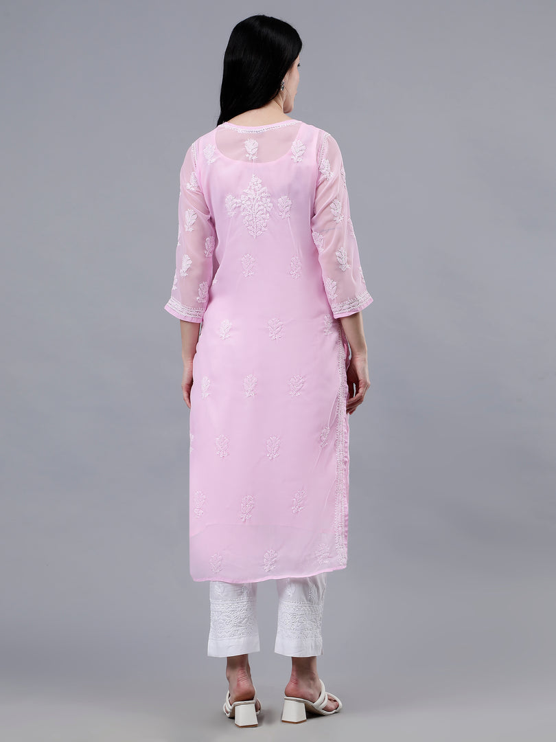 Seva Chikan Hand Embroidered Georgette Lucknowi Chikankari Kurta With Inner