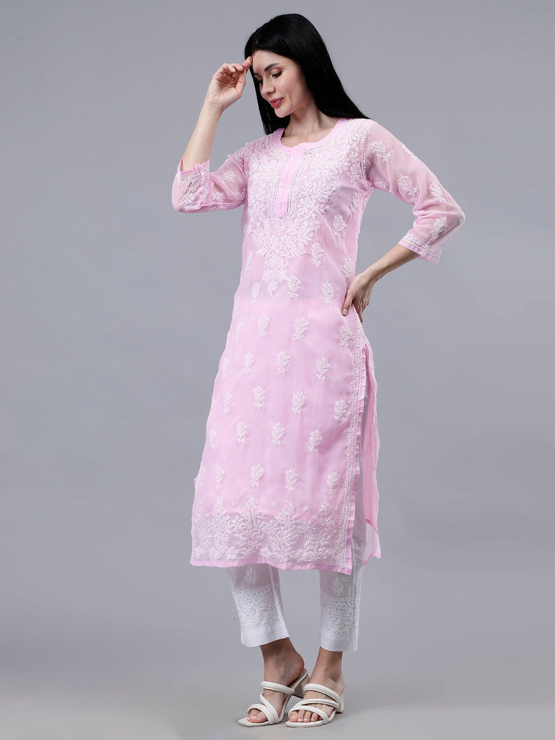 Seva Chikan Hand Embroidered Georgette Lucknowi Chikankari Kurta With Inner