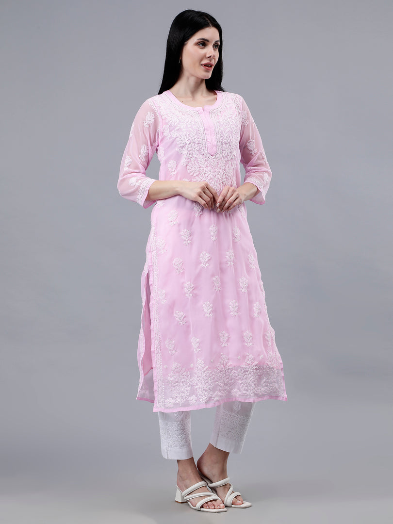 Seva Chikan Hand Embroidered Georgette Lucknowi Chikankari Kurta With Inner