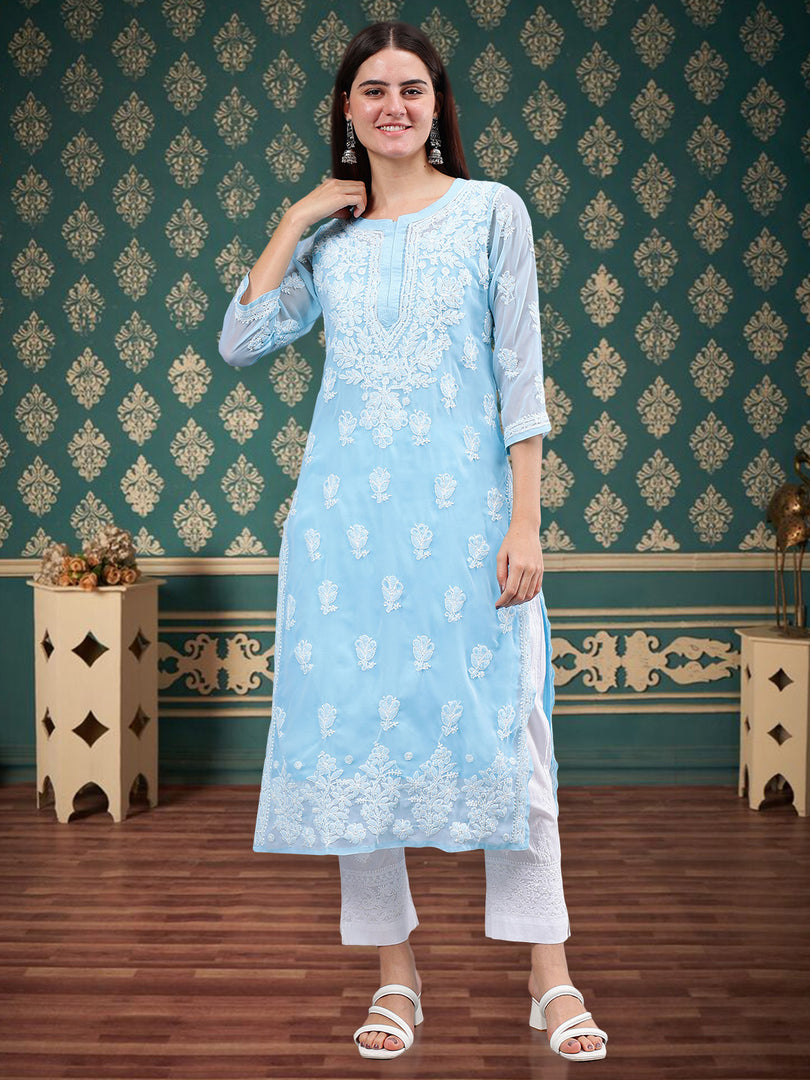 Seva Chikan Hand Embroidered Georgette Lucknowi Chikankari Kurta With Inner