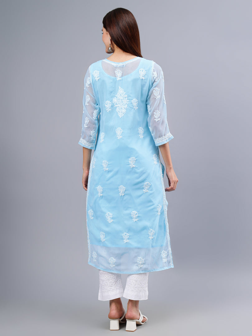 Seva Chikan Hand Embroidered Georgette Lucknowi Chikankari Kurta With Inner