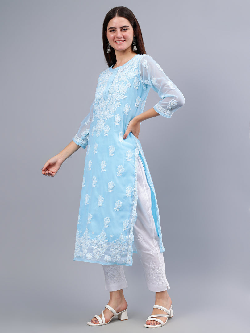 Seva Chikan Hand Embroidered Georgette Lucknowi Chikankari Kurta With Inner