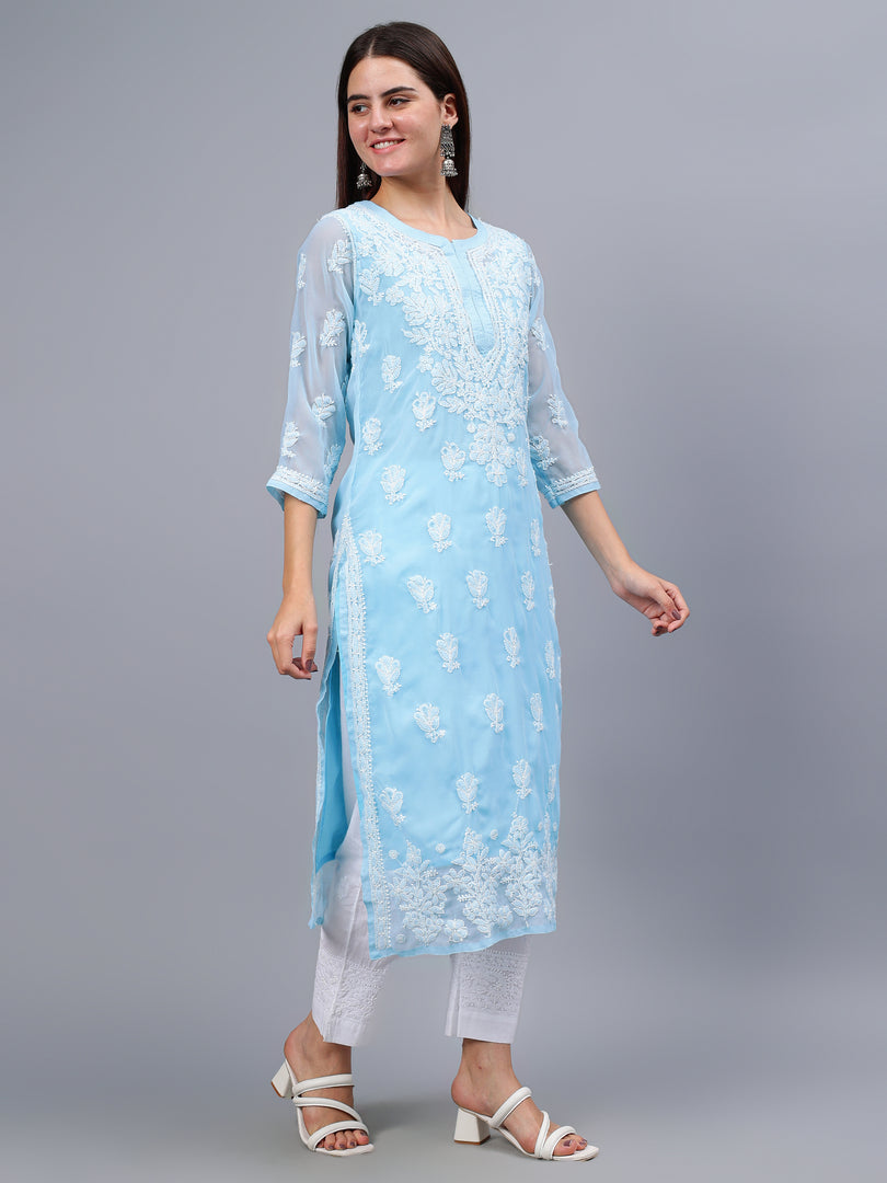 Seva Chikan Hand Embroidered Georgette Lucknowi Chikankari Kurta With Inner