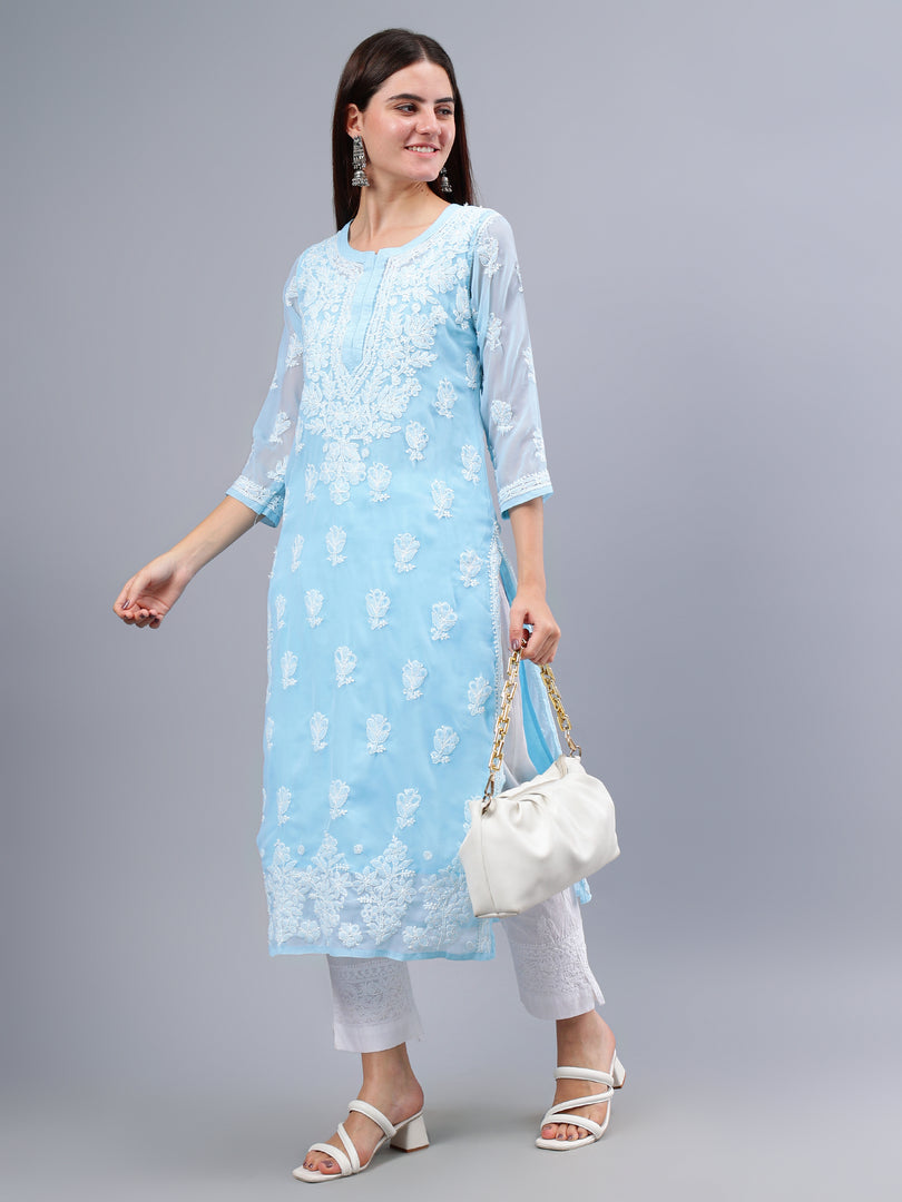 Seva Chikan Hand Embroidered Georgette Lucknowi Chikankari Kurta With Inner