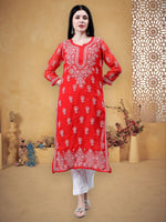 Load image into Gallery viewer, Seva Chikan Hand Embroidered Georgette Lucknowi Chikankari Kurta With Inner
