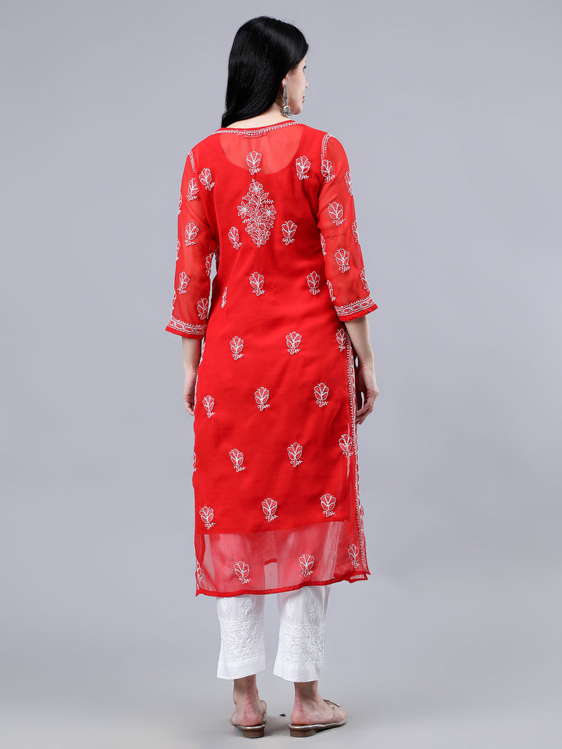 Seva Chikan Hand Embroidered Georgette Lucknowi Chikankari Kurta With Inner