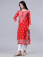 Load image into Gallery viewer, Seva Chikan Hand Embroidered Georgette Lucknowi Chikankari Kurta With Inner
