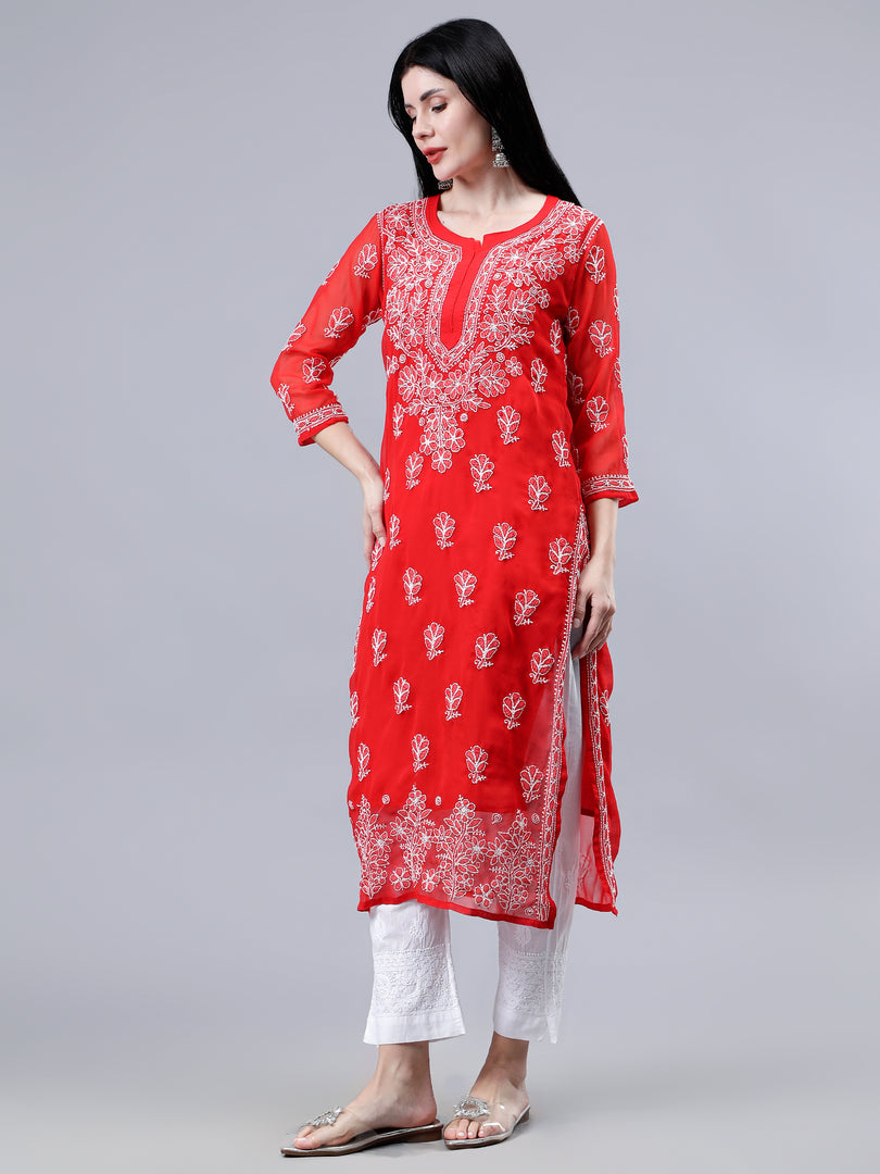 Seva Chikan Hand Embroidered Georgette Lucknowi Chikankari Kurta With Inner