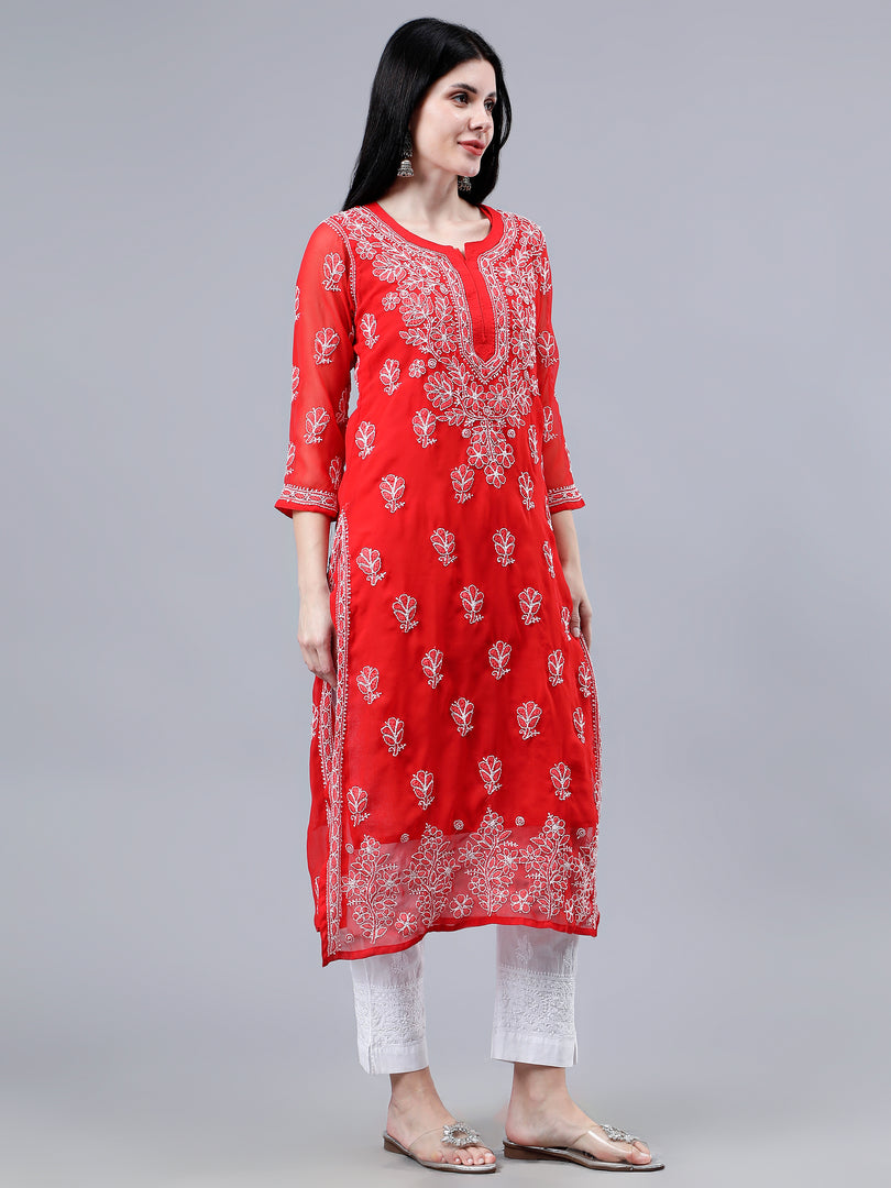 Seva Chikan Hand Embroidered Georgette Lucknowi Chikankari Kurta With Inner